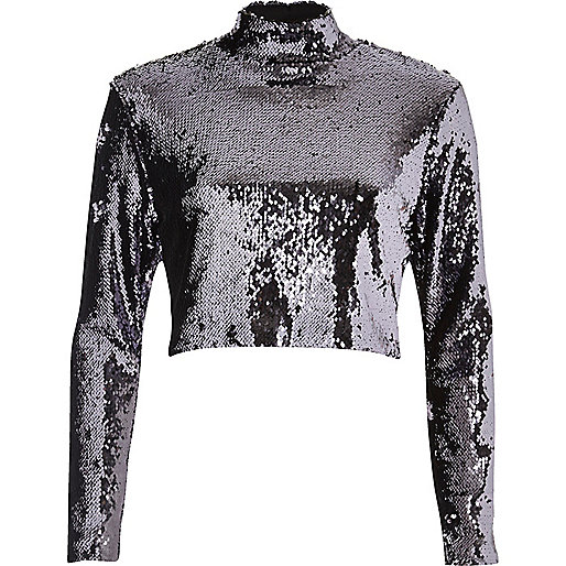 Purple Sequin Crop Top - Oxford Street